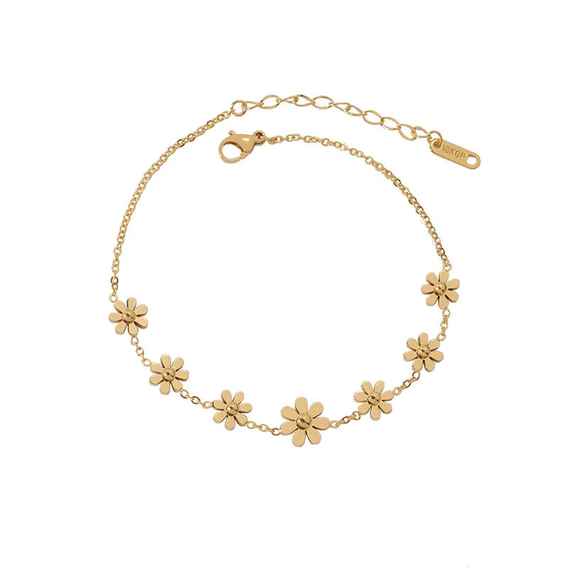 Wholesale Ladies Fashion Stainless Steel Titanium Daisy Flower Charm Chain Anklets Foot Ankle Bracelet Anklet Jewelry for Women