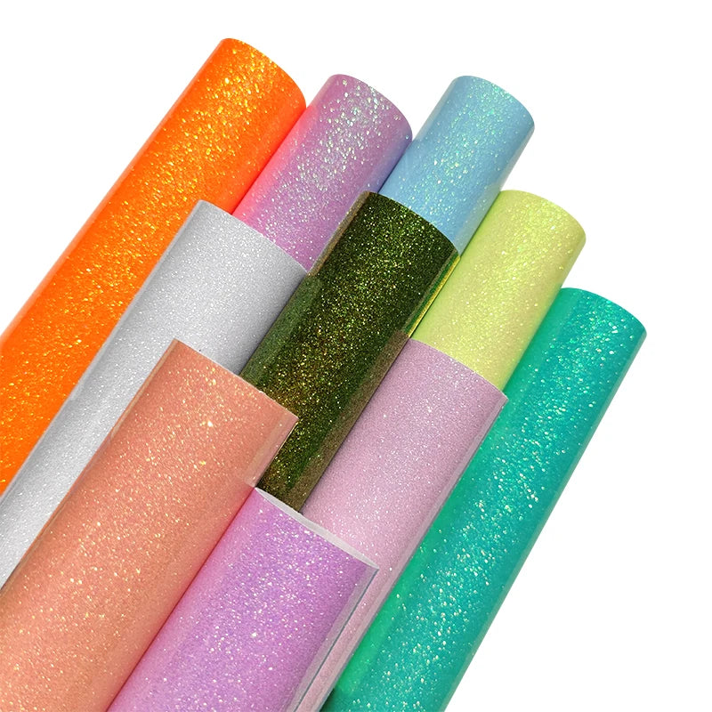 TPU Smooth Glitter Faux Leather Fabric Fluorescent Pink Green for Hair Bow Shoe Bag Making for Decorative Sofa Garment Use