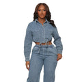 Wholesale Women Outfits Two Piece Sets Crop Jackets Fashion Spring Fall Women Clothing New Arrival Designer Denim Sets