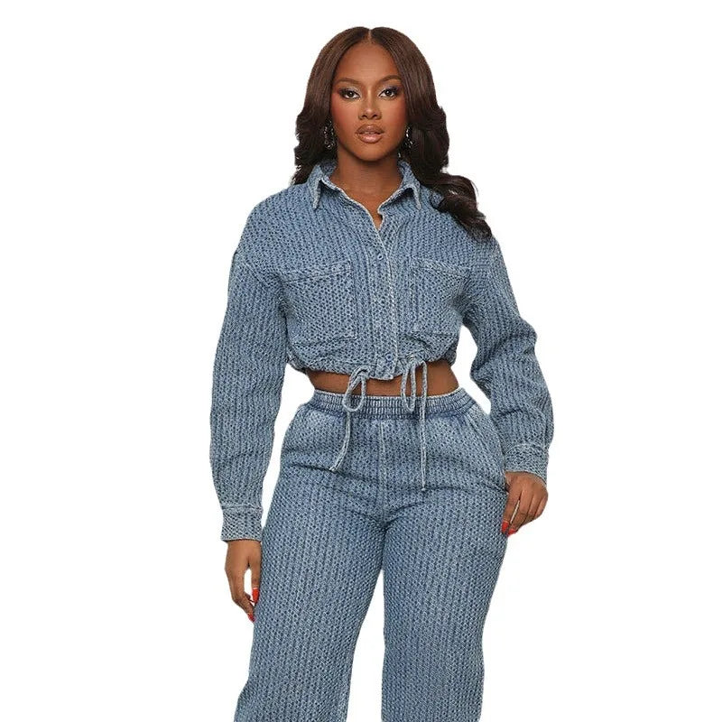 Wholesale Women Outfits Two Piece Sets Crop Jackets Fashion Spring Fall Women Clothing New Arrival Designer Denim Sets