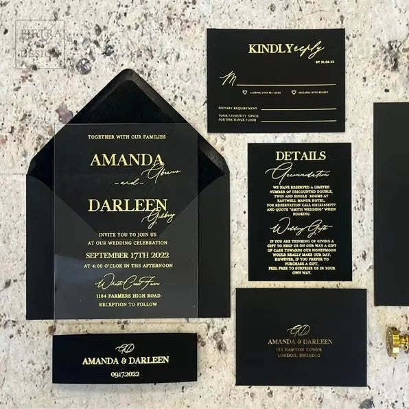 Custom Shape Clear Acrylic Wedding Invitations Bride Shower Party Invitation with Printed Menu Card