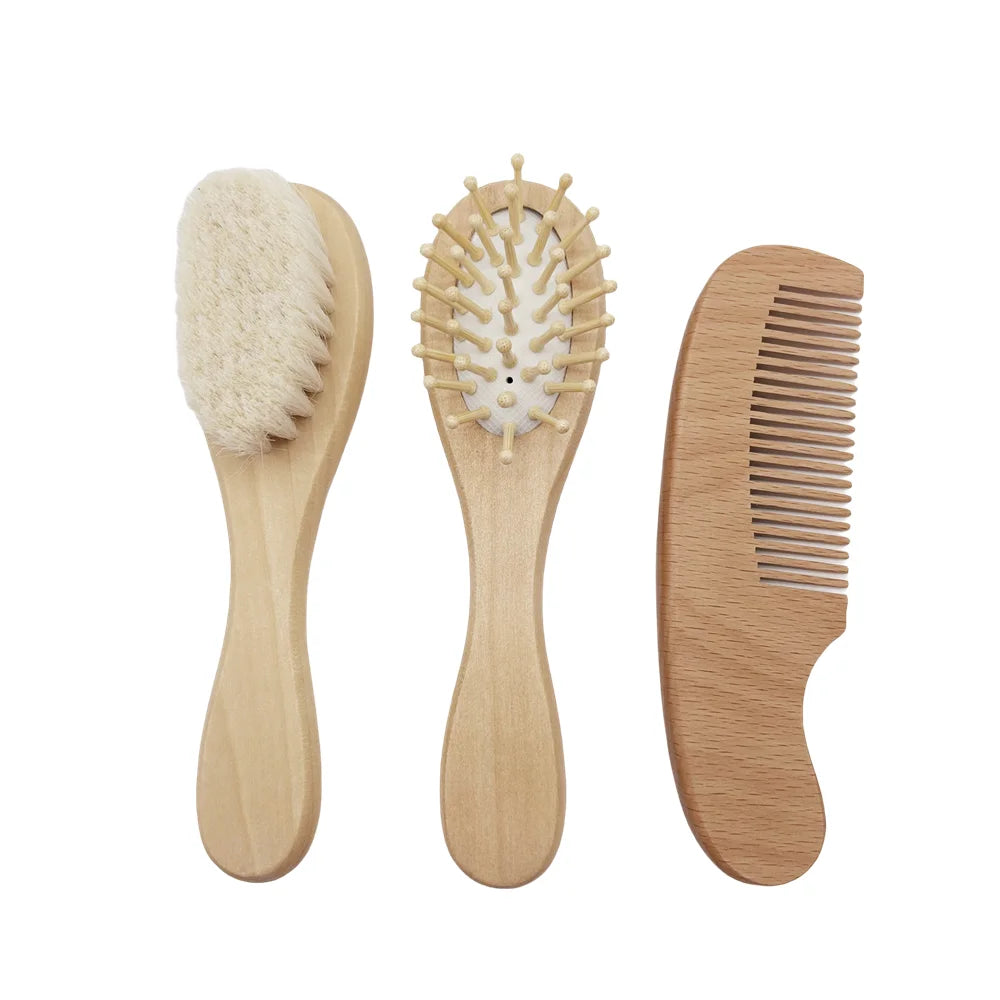 Eco Friendly Logo Custom Bamboo Beechwood Baby Hair Brush & Comb Set