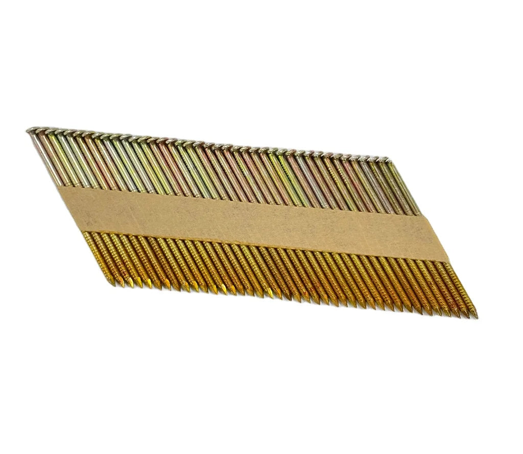 Iron Checkered Head Framing Coil Nails 3 1/4 in 3x120 with Smooth & Ring Shank 21 30 Degree Paper Strip