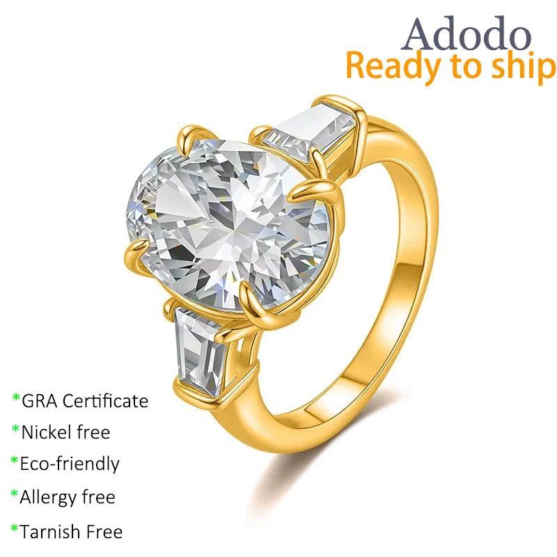 Factory Custom 10carat Giant Oval Cut VVS Moissanite Trapezoid Accent 18K Gold Vermeil Solid 925 Silver Statement Cocktail Ring