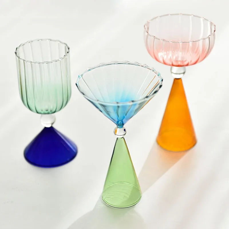 Ins Creative Striped Glass Ice Cream Cup Gradient Dessert Glass Drink Cup Decorative Glass Goblet