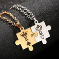 Stainless Steel King Queen Stitching Couple Pendant Necklace Gift for Women Men Lover Jewelry Gift Couple Lover's Necklace