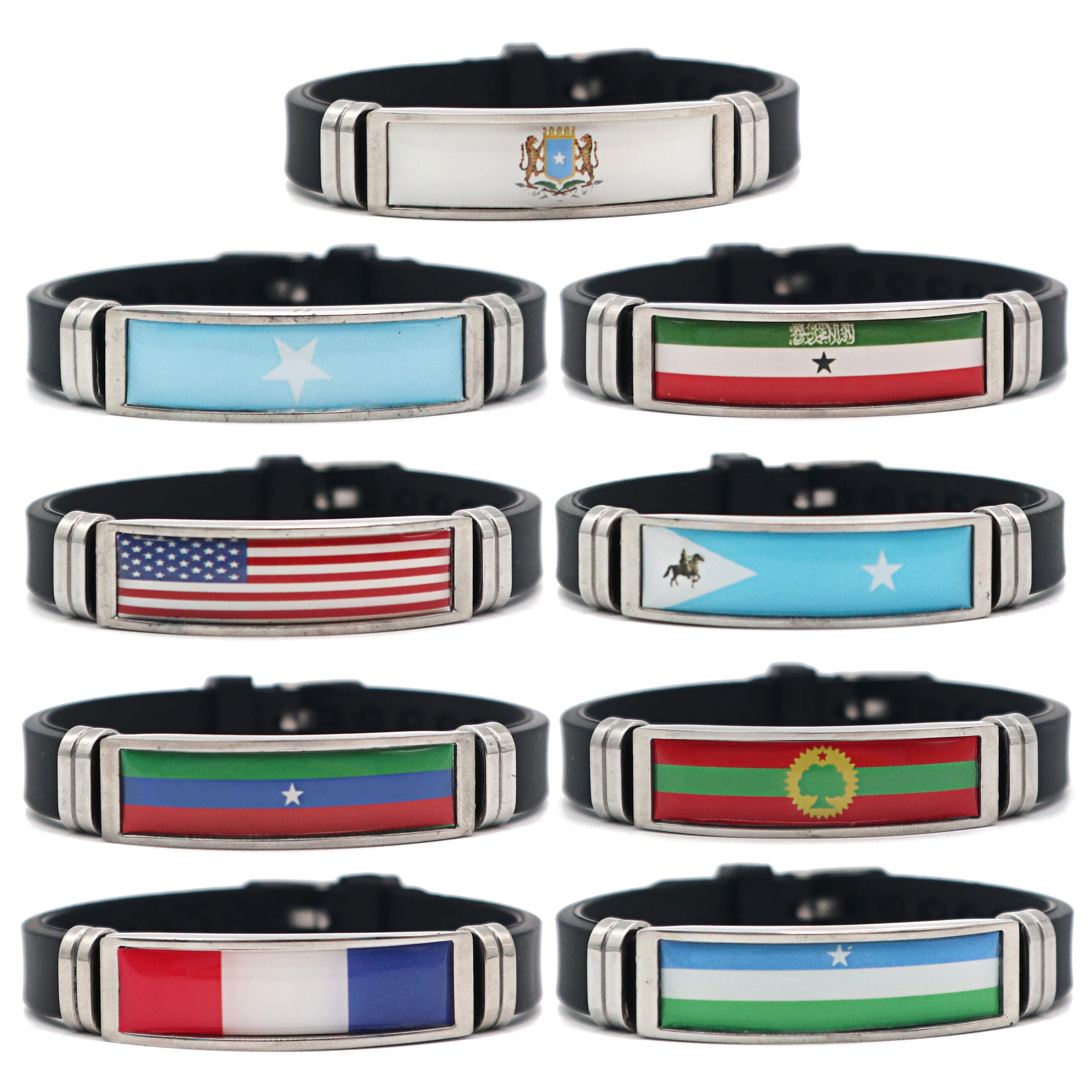 Manufacturer 287 Countries Flag Bracelet National Country Flag Armband Bangle Stainless Steel Silicone Rubber Band Wristband