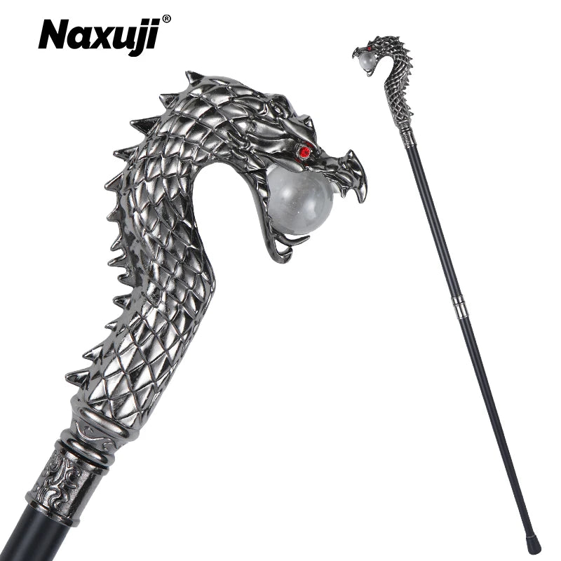 Alloy Material Dragon Head Crystal Ball Wand Luxury Hiking Cane with Rubber Tip