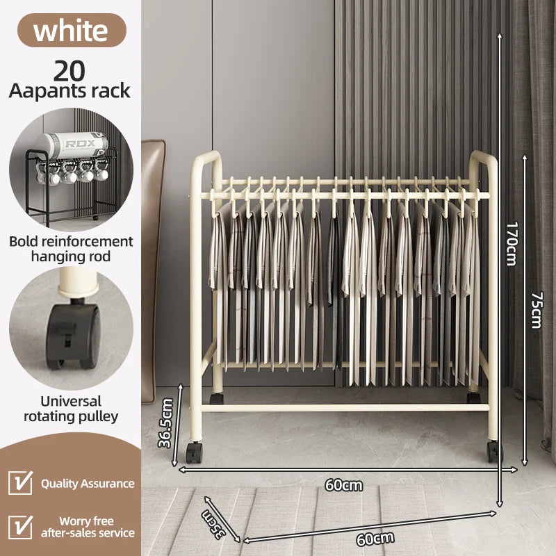 Multi-Functional Mobile Iron Floor Hanging Trouser Rack Detachable Modern Design Storage Trolley Home Furniture Hotel Living
