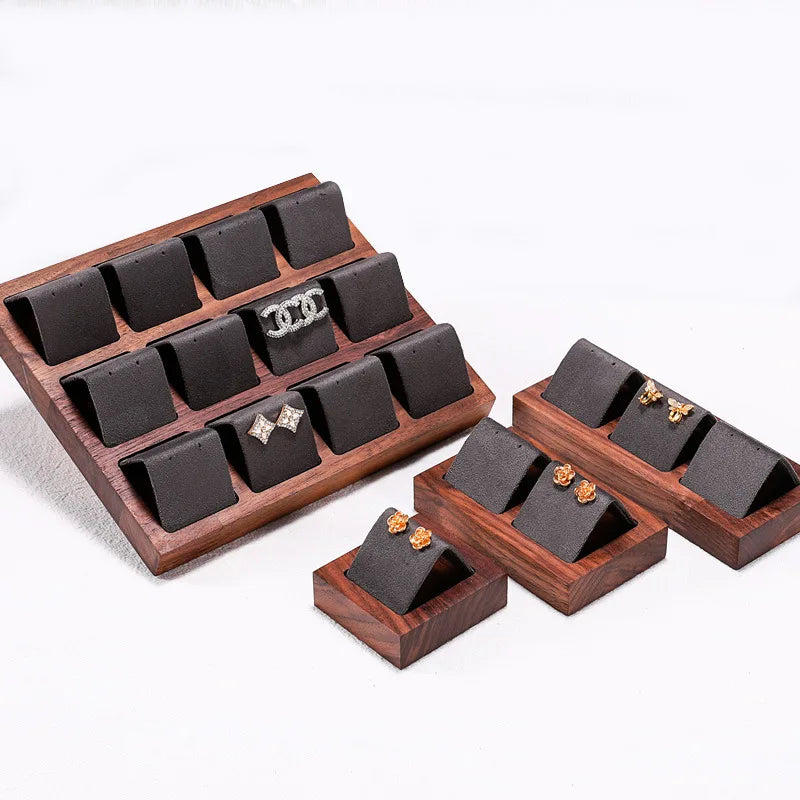 New Design Walnut Wooden Velvet Metal 1-12pcs Earring Jewelry Display Stand Custom Logo Tray Frame Factory Direct Wholesale