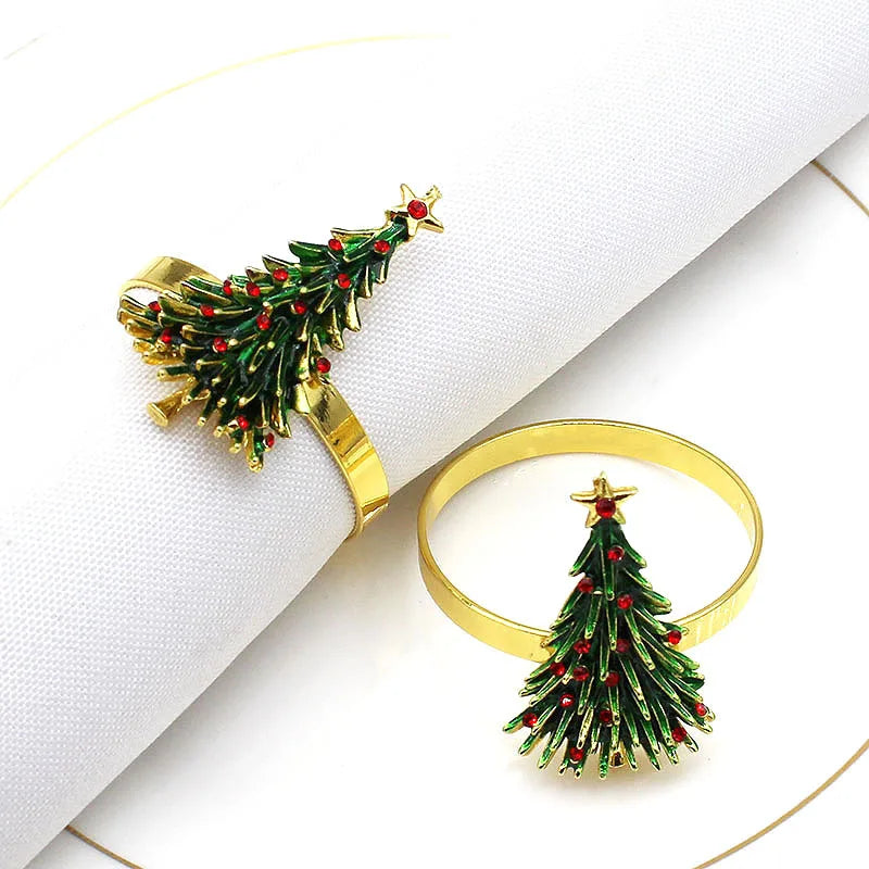 Ychon  Latest Christmas Tree Napkin Holder for Hotel Table Christmas Napkin Buckle for Holiday Party Wedding Napkin Rings Holder