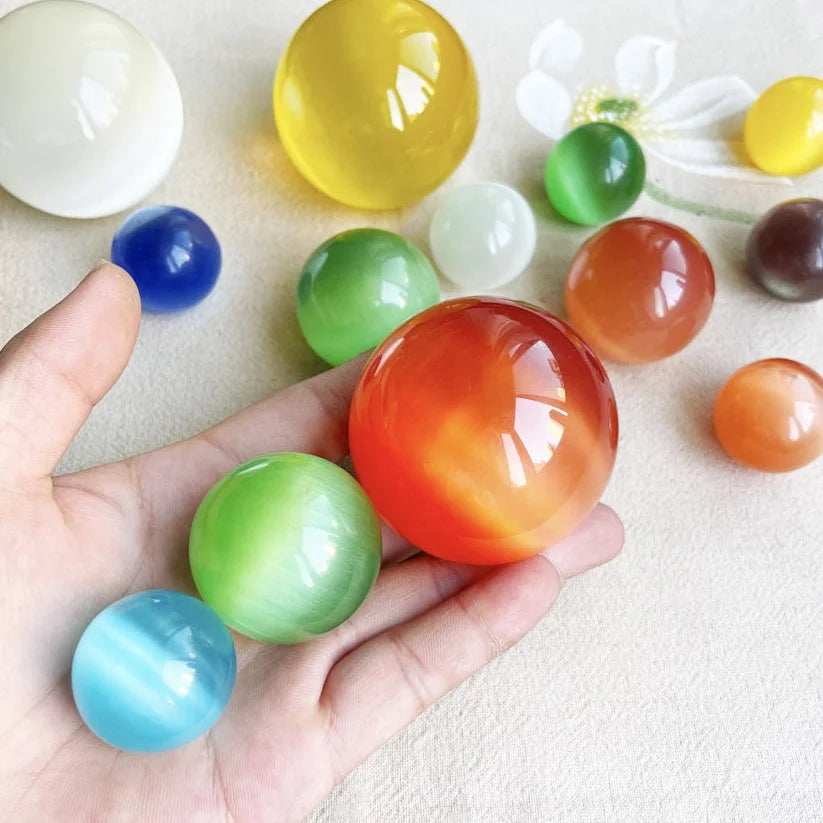 Wholesale Artificial Beautiful Chakra Rainbow Cat Eye Quartz Crystal Sphere Ball
