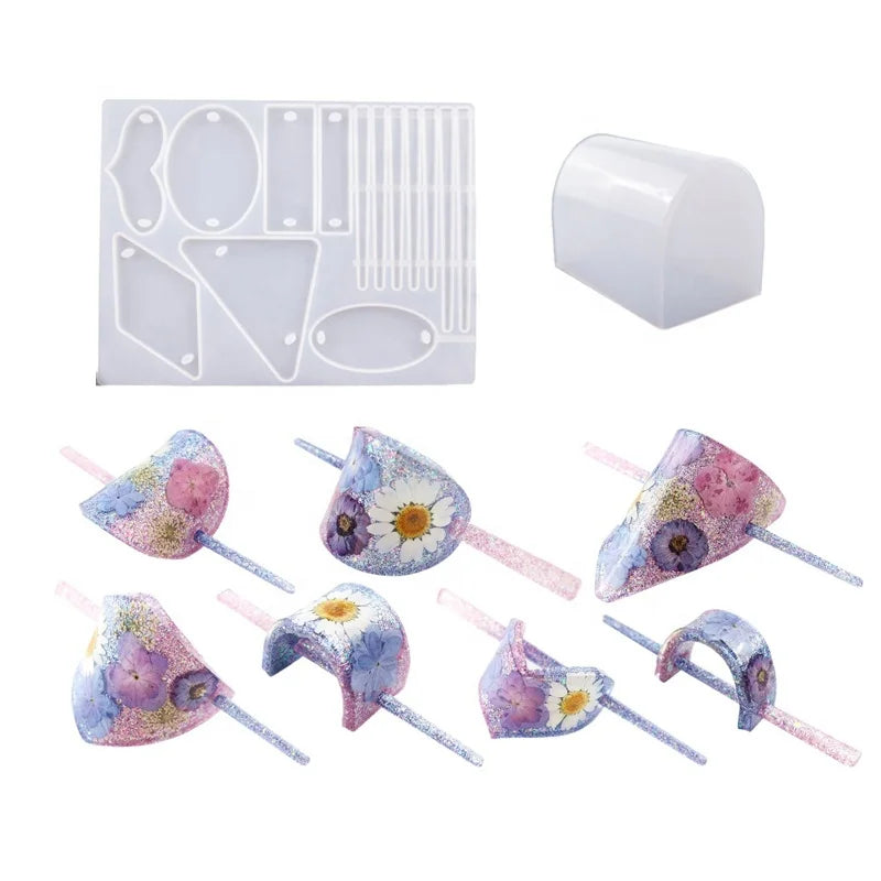New Silicone Hairpin Mold Epoxy Resin Headdress Mold DIY Hairpin Resin Mold for Girls