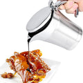 Home Kitchen Gravy Pitcher Sauce Serving Jug Stainless Steel Double Insulated Gravy Boat with Hinged Lid for Salad Dressings