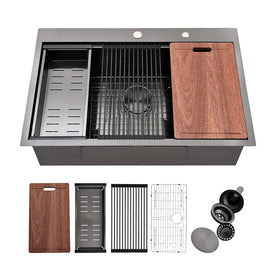 Multi-functional Drop in Nano Black 304 Stainless Steel Handmade Kitchen Sink Workstation Sink