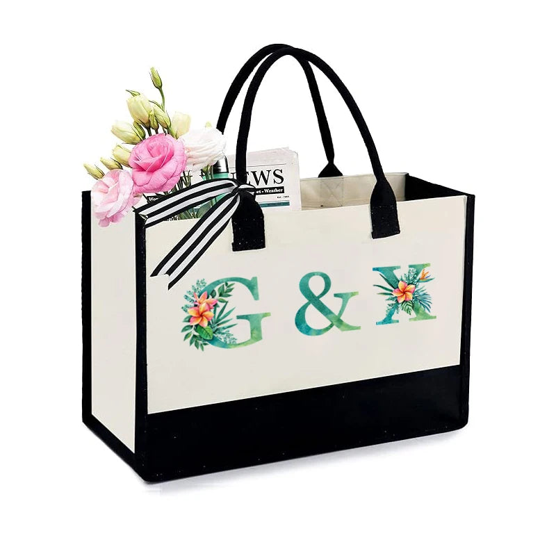 Personalized Letter Initial Canvas Tote Bag Mother's Day Gift Set Bridesmaids and Bride Present for Birthday Wedding
