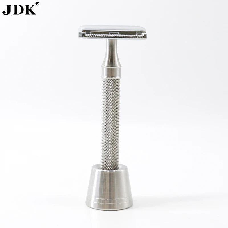Best Private Label Safety Razor Kit Metal Stainless Steel Chrome Shaving Men's Double Edge Blade Razor with Stand Holder