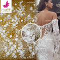 HY2767 Hot Sale White Beaded Applique Lace Tulle Wedding Bridal Dress Mesh Fabric