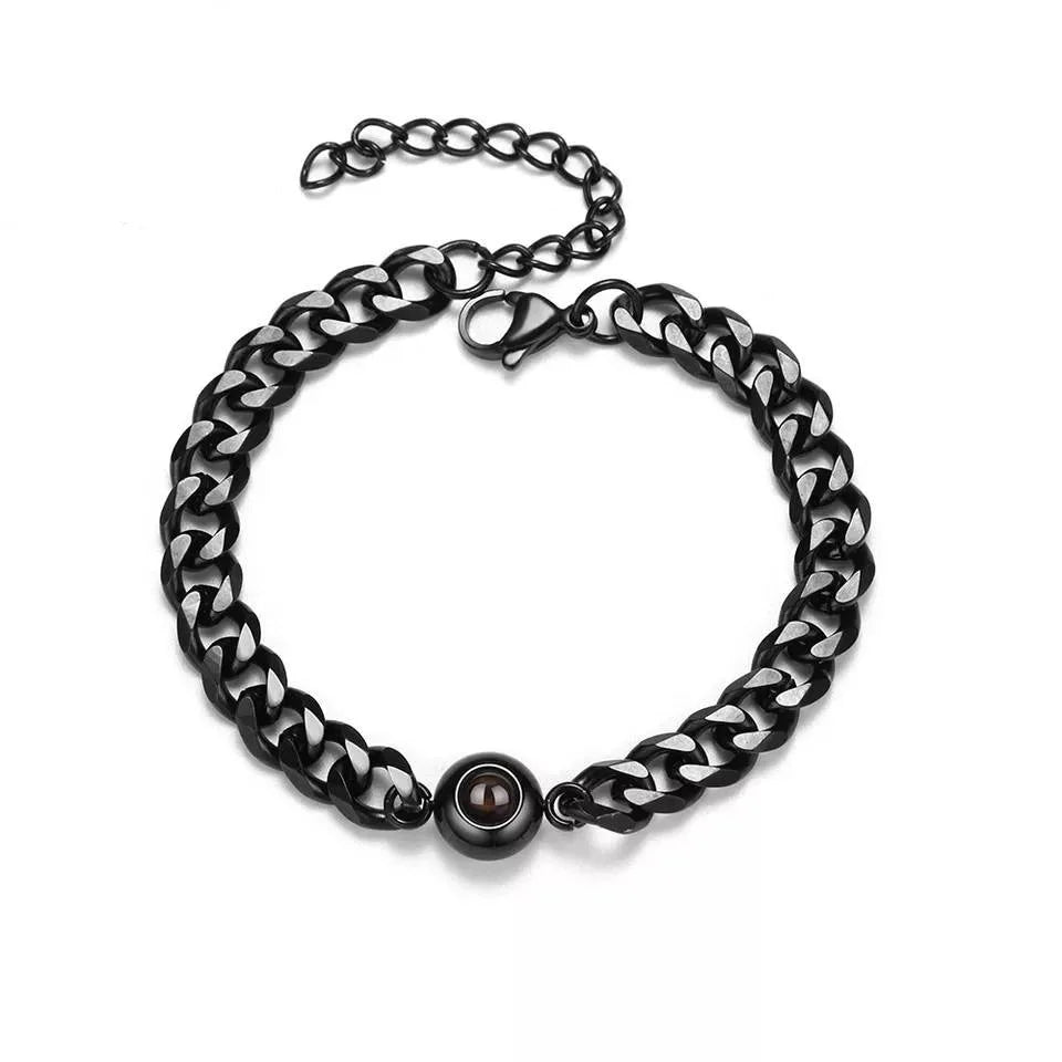 Custom Photo Bohemian Cuban Chain Bracelet Personalized Stainless Steel Memorial Gift for Couples 'I Love You' Weddings