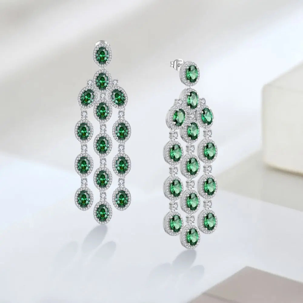 925 Silver Tassel Diamond Earrings with 5A Cubic Zirconia Long Drop Chandelier Wedding Earrings Party Suitable