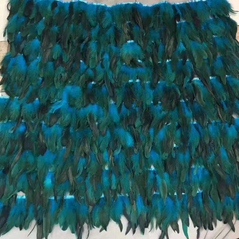 Latest Quality Peacock Blue Full Feathers  Haute Couture Wedding Lace Fabric Fancy Mesh With Feathers Lace Fabric