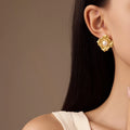 Classic Pearl Inlaid Gold Flower Titanium Steel Drop Earrings 18K Gold Plated Stainless Steel Jewelry for Women