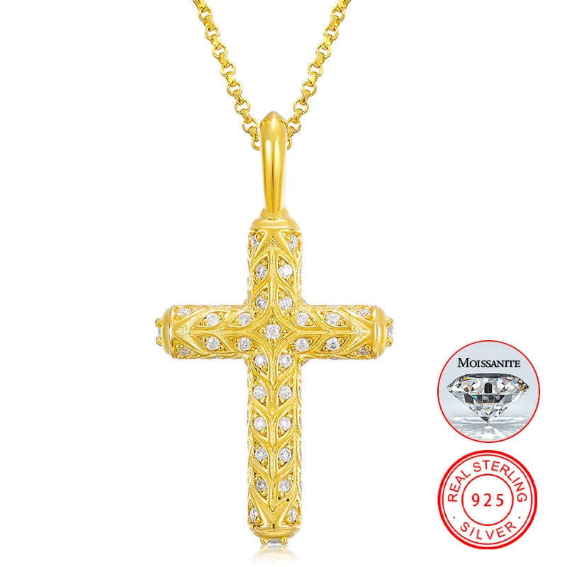 Dropshipping 2022 New Arrival 925 Sterling Silver VVS Moissanite Diamond Cross Pendant Necklace for Men Women