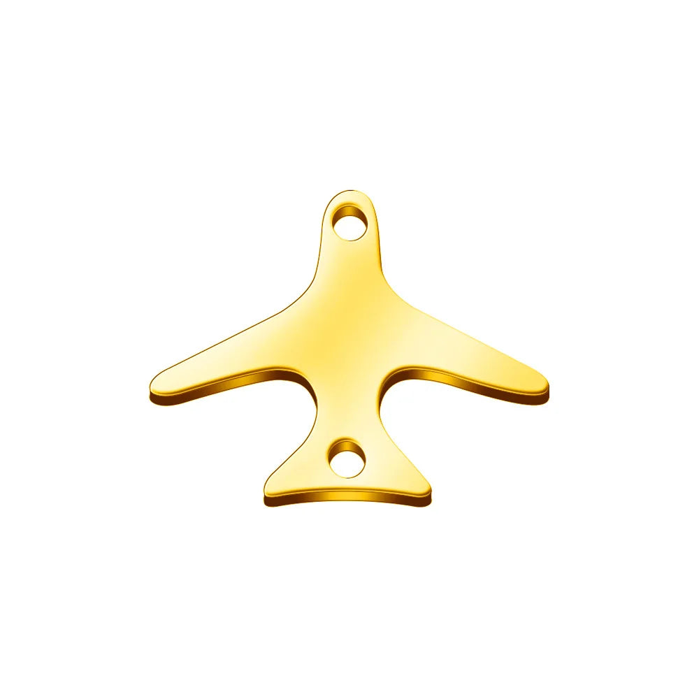 Mirror Polished Stainless Steel Two Connect Hole Plane Pendant Airplane Charms for Necklace Bracelet Jewelry Making