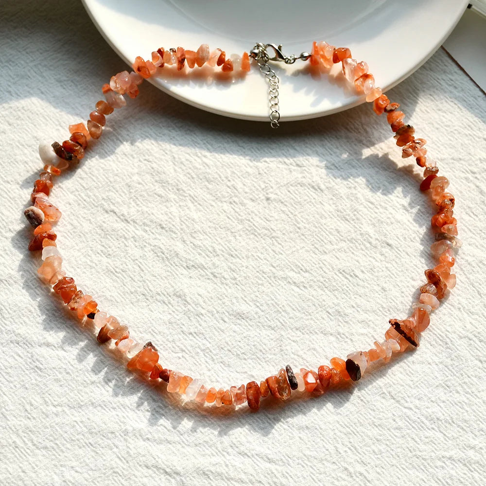 Natural Crystal Chip Beads Necklace for Women Rose Quartz/Amethyst/Opalite/Crystals Gemstone Chokers Necklace 38+5 Extender