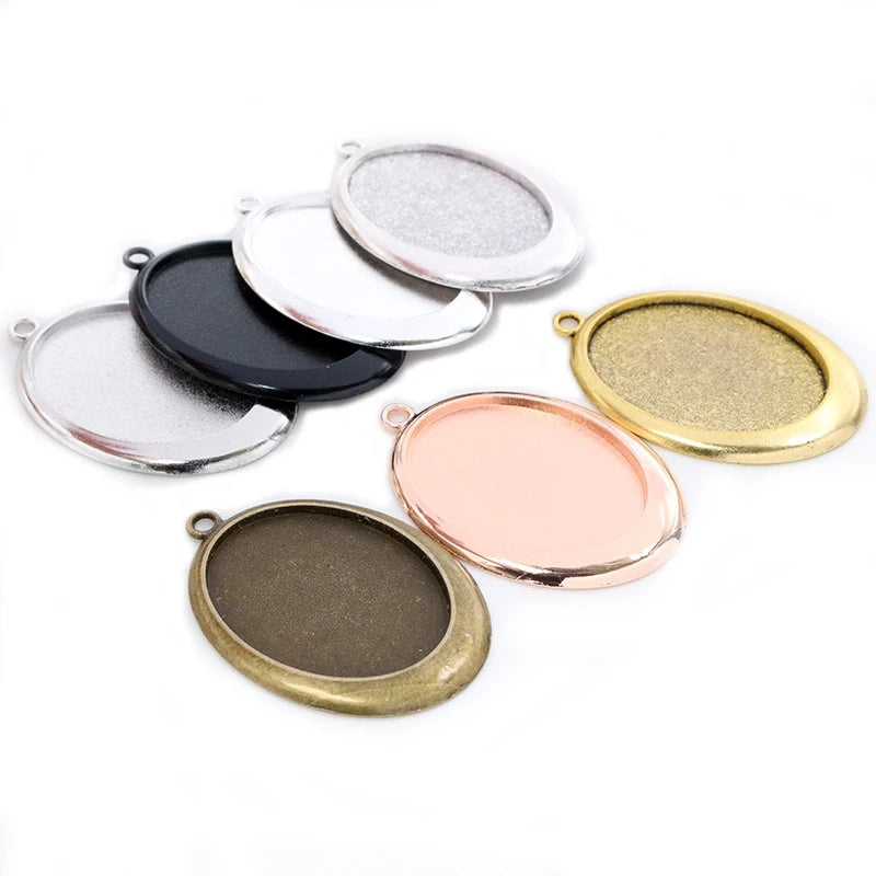 Oval Pendant Blank Bezel Trays Multi-colors Fit 30x40mm Cabochon Base Setting Charms Pendant Necklace DIY Jewelry Supplies