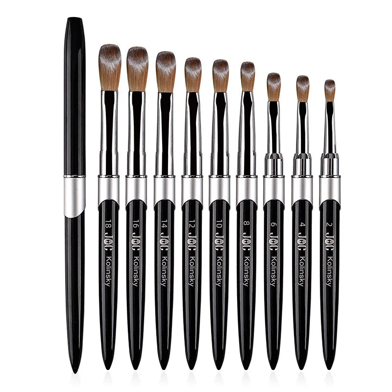 100% Kolinsky  Nail Brush Set Crushed Sequins Classic Black Metal Handle Pen Manicure Tool Pure Kolinsky Nail Brush for Nail Art