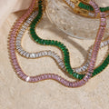 Dreamshow Colorful AAA Zircon Jewelry Gold Plated Jewelry Stainless Steel Chain Necklace Non Tarnish Tennis Chain Necklace