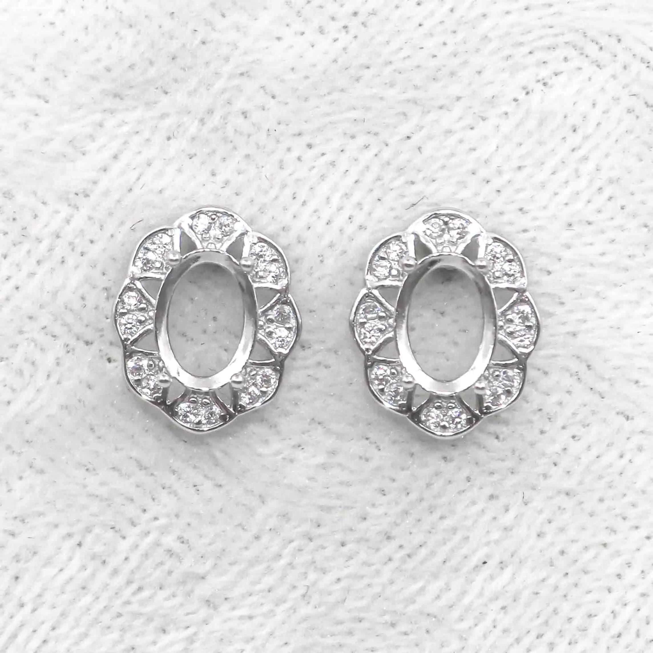 Sterling Silver 5*7mm Semi Mount Stud Earrings Empty Support Blank Claws Setting S925 Base Without Center Stone for DIY Inlay