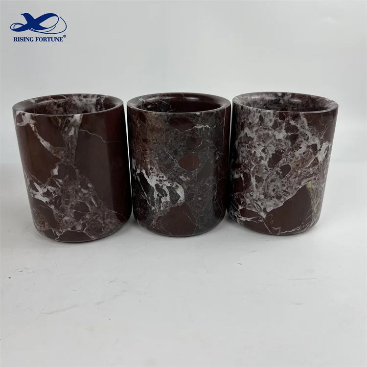 Simple Style Rosa Levanto Marble Candle Jar Luxury Red Ceramics Candle Aromatherapy Jar Wholesale Candle Holder with Lid