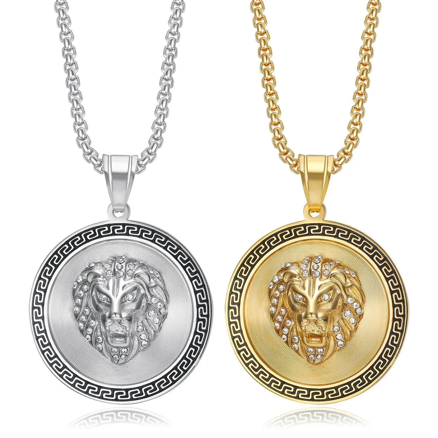wholesale square pearl chain for men stainless steel gold plated lion head pendant necklace fashion hip hop jewelry accessory