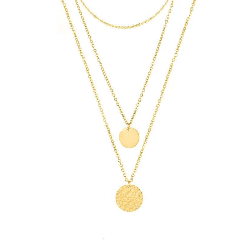 2025 Simple Round Pendant Necklace Multilayer Necklaces Gold Plated Stainless Steel Necklace Charm Jewelry for Women Girls