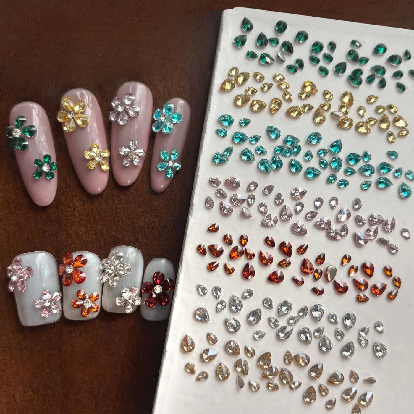 50pcs Waterdrop Zircon Mini Flat-bottomed Glass Diamond Spliced Flowers Dazzling 3D Aurora Rhinestones DIY Nail Art Decoration