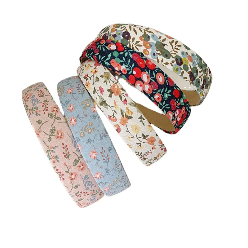 3pcs Vintage Floral Wide Headbands Solid Flower Plaids Hairbands Set for Women Head Wrap Girls Tiara Elegant Headwear