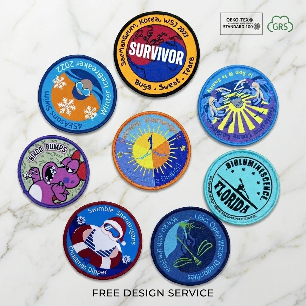Wholesale Eco-Friendly Sew-On Custom Woven Fabric Patches with High Quality Logo in Black for Baseball Caps