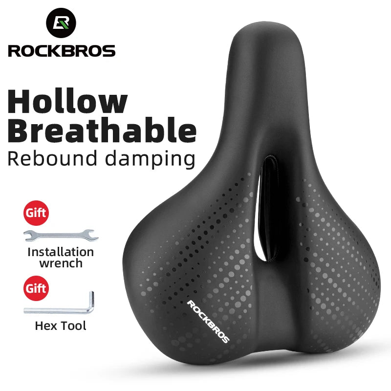 ROCKBROS Bike Saddle Seat Comfortable Saddle With Taillight Leather Bicycle Saddle Seat