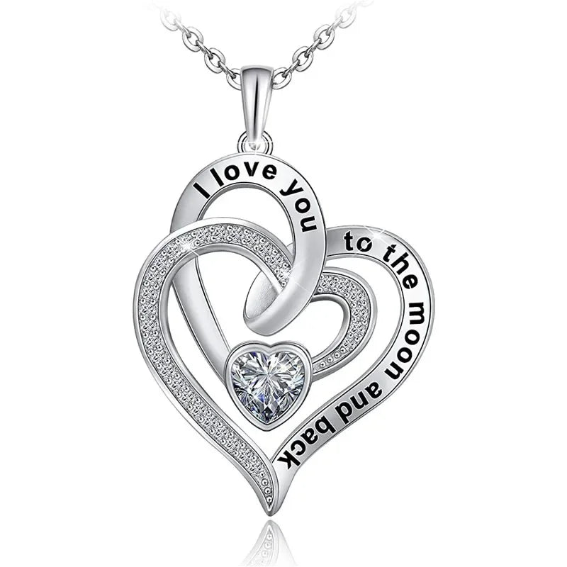 Huitan Creative Heart Shaped Design Cubic Zirconia Necklace Women Wedding Engagement Love Silver Plated Pendant Necklaces Bridal
