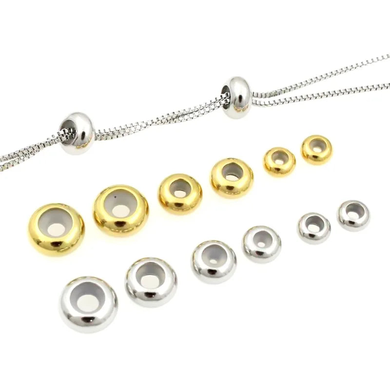 100pcs/bag Stainless Steel DIY Findings Adjustable Bracelet Spacer Bead Stoppers Silicone Slider Charms Square Tube Loose Beads