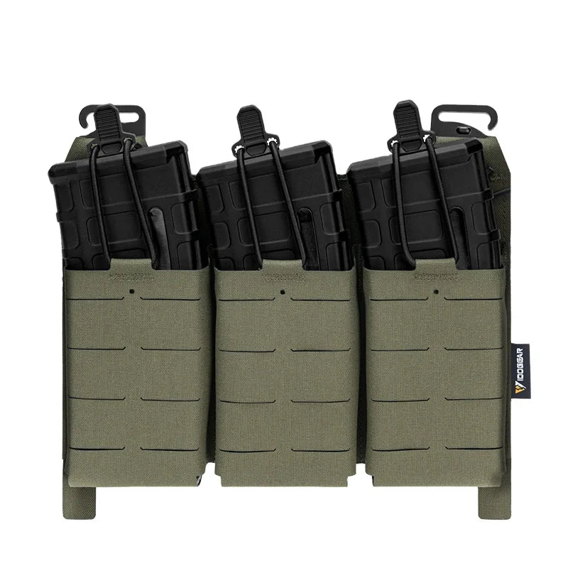 IDOGEAR 500D Nylon Ferro KTAR 5.56 Triple Mag Pouch Placard Hook Front Flap Panel Quick Draw Tactical Triple M4 Magazine Pouch