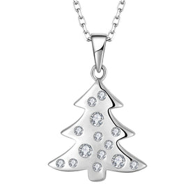 YILUN 925 Sterling Silver Christmas Tree Pendant Necklace CZ Crystals & Zircon Holiday Jewelry Gift for Women & Girls