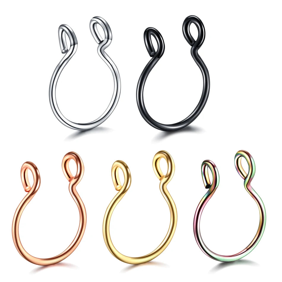 Stainless Steel U Shaped Faux Nose Ring Septum Piercing Lip Rings Hoop Gold Stud Piercing Body Jewelry for Women 20G