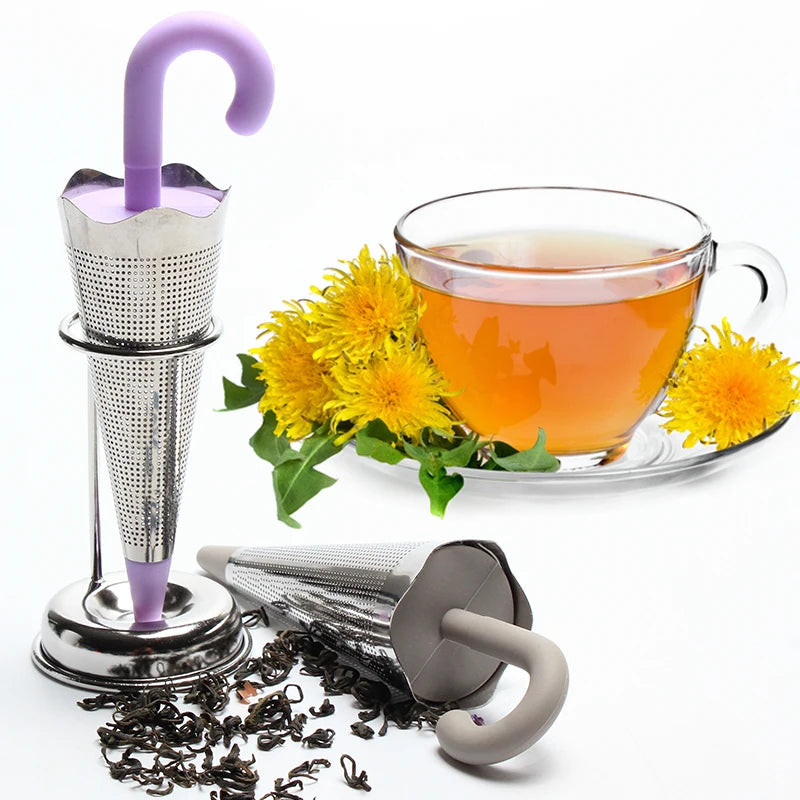 Umbrella Tea Strainers Infuser Reusable Silicone&Stainless Steel Loose Leaf Tea Filter Steeper Extra Fine Mesh Mulling