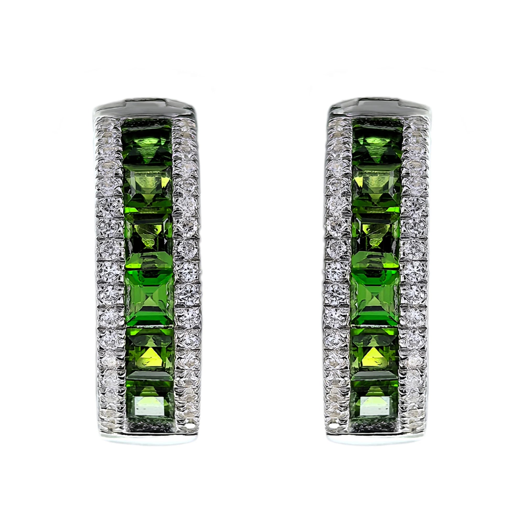 Exquisite Rhodium Plated Silver 925 Jewelry Natural Diopside Hoop Earrings for Women Fine Jewelry Earrings