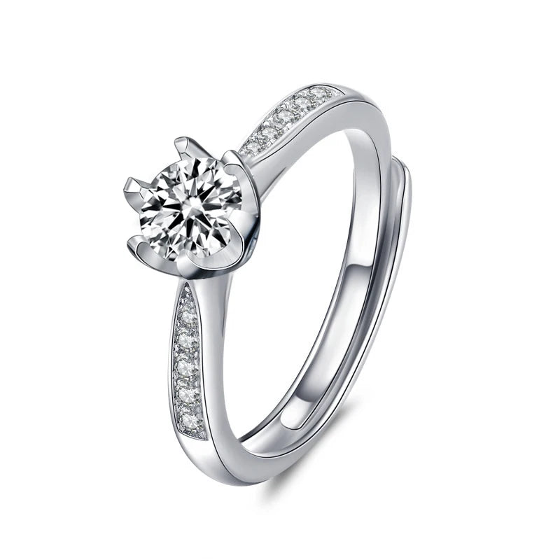 XJZ043 Luxury 925 Sterling Silver 0.5ct Moissanite Diamond Round Brilliant Cut Solitaire Engagement Ring for Women Fine Jewelry
