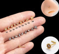 HENGSEN Fashion Mini Gold Plated Jewelry L-Shaped Stainless Steel Crystal Nose Stud for Women Nose Piercing Jewelry