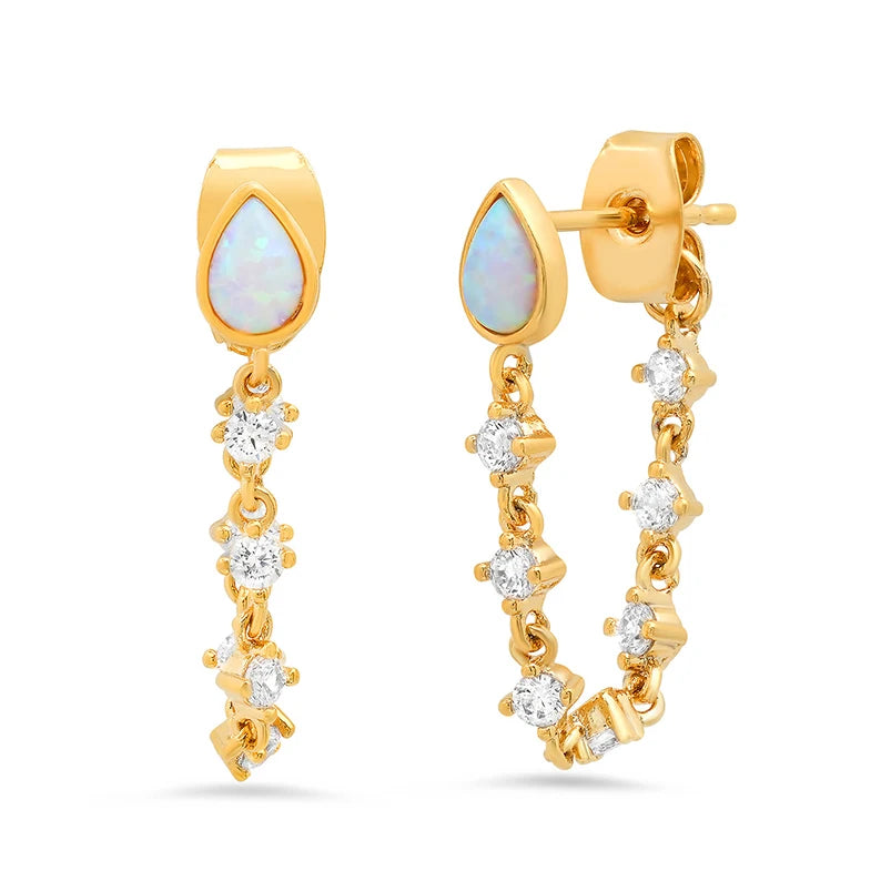 Gemnel 925 Silver Handmade Custom 18k Gold Plated Tai Opal Chain Earrings Wholesale